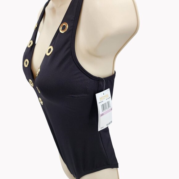Michael Kors Black One-Piece Swimsuit Size 6 With Gold Grommets New - Picture 6 of 9